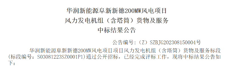 3.5億元！華潤(rùn)200MW風(fēng)電項(xiàng)目中標(biāo)公示