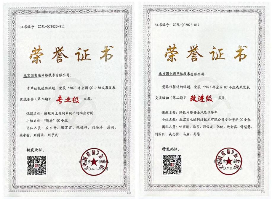 國網(wǎng)信通產(chǎn)業(yè)集團國電通兩項QC成果分獲2023年全國QC小組成果二、三等獎