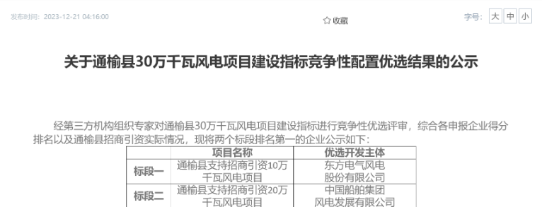 中船風(fēng)電、東方風(fēng)電獲風(fēng)電項(xiàng)目競(jìng)配指標(biāo)